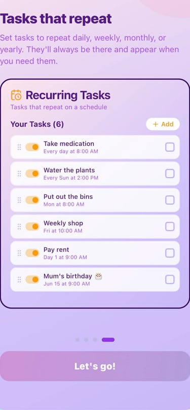 Worry recurring tasks Faffalot will remember them for you