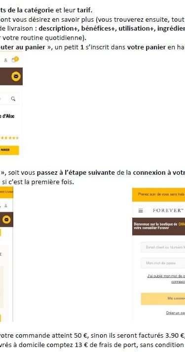 Notice panier et ouvrir compte client Aloe Vera