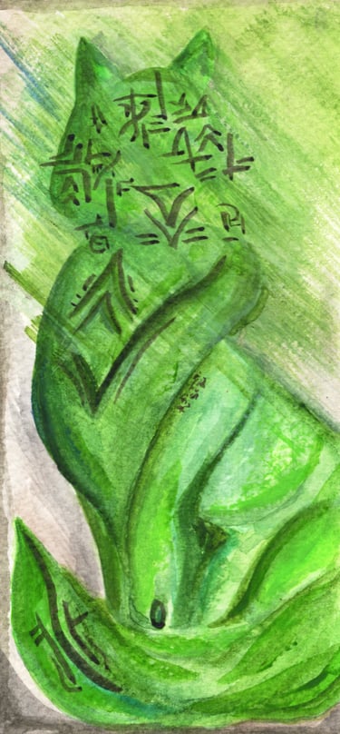 a drawing of a cat sitting , statue style watercolour painting 