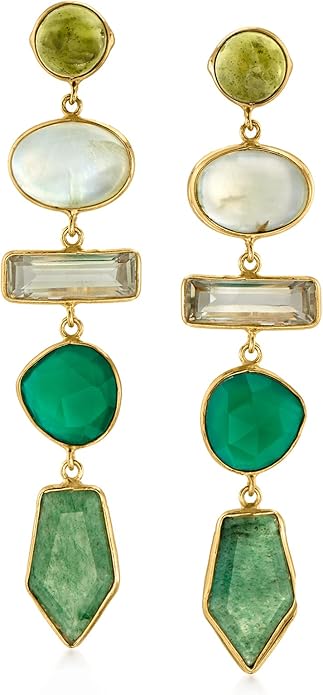 Jewelry for Black Dress Multi-Gemstone Prasiolite Drop Earrings in 18kt Gold Over Sterling