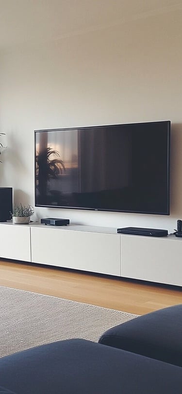 tv hanging in living room