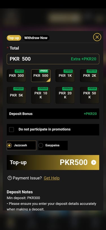 Deposit Methods in 9K Boss Game APP.