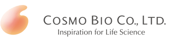 Cosmo Bio Co., Ltd. logo with an orange abstract shape and life science slogan.