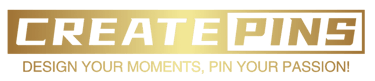 Gold Create Pins logo with slogan design your moments pin your passion.