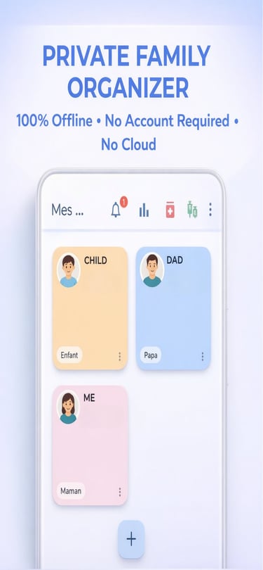 CareTrack app - home screen- family profiles