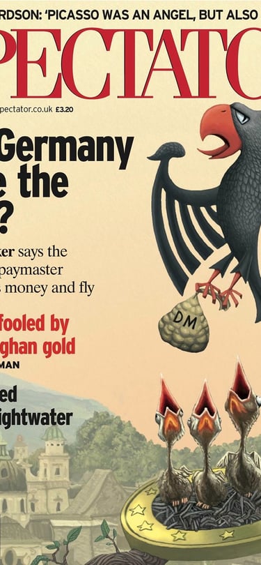 Artwork of a german eagle with baby birds for a Spectator magazine cover.