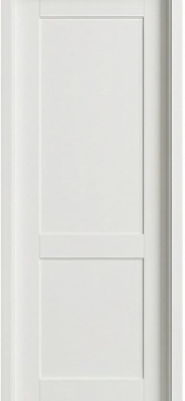 Modern white interior shaker door with two recessed panels and a clean minimalist finish.