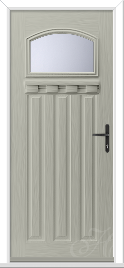 silk grey RAL 7044 front door cottage style with 3 diamond glass panels