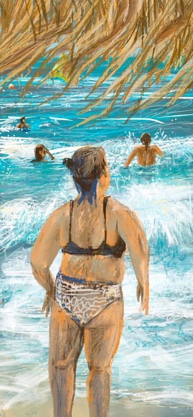 beach view with woman - digital postcard