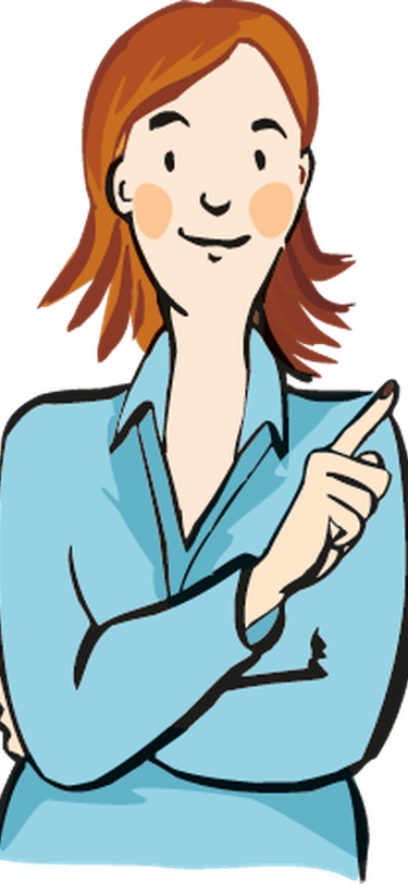 gezeichnete Frau (Copyright LWL) zeigt auf den einfache Sprache Button