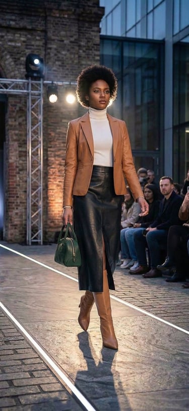 Falda midi negra · Piel sintética · Corte recto · Cintura alta