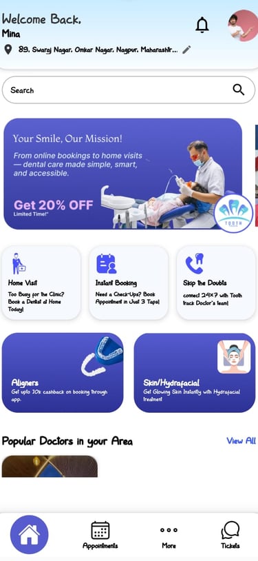 dental aligners app, home visit dentist. 24*7 dentist on call, hydrafacial treatment booking