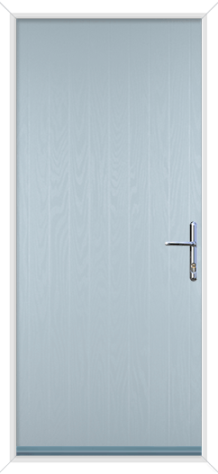 a duck egg blue cottage style composite door with chrome handle