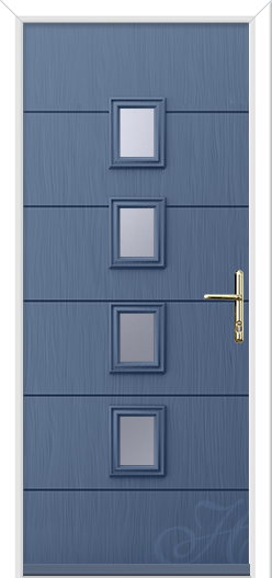 Pigeon Blue (RAL 5014) door, Aruba 4 style  and gold hardware