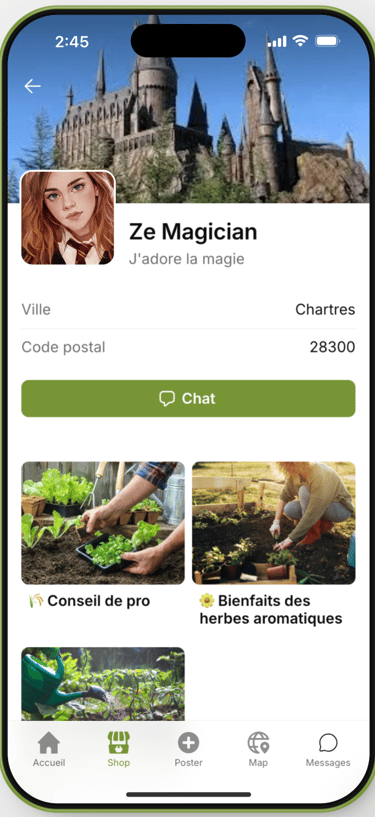 La page Profil de l'application mobile Potami