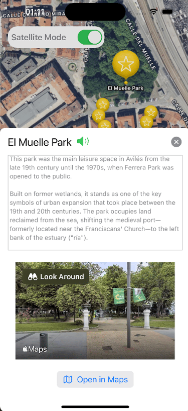 Look Around integrated in app Avilés Tourist Guide
