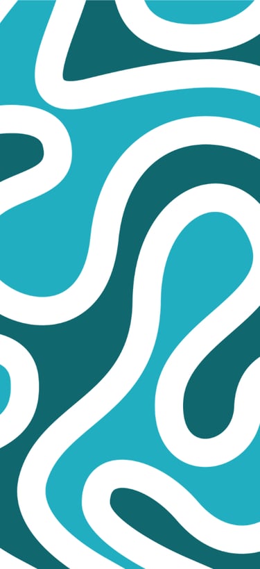 White and turquoise wavy path pattern on a teal background.