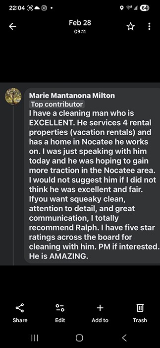 Reliable Cleaning Services Palm Coast FL Commercial Residential Vacation Rentals Call 386-237-2638