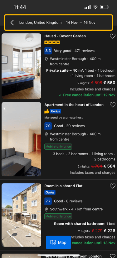 bookin.com mobile app screenshot