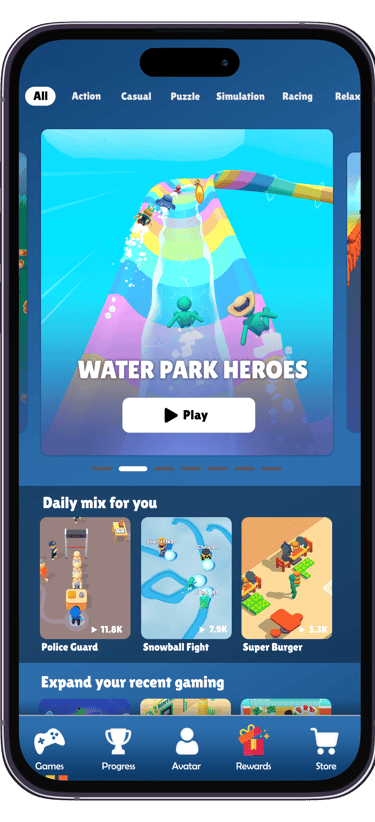Phone with playnest application open showing available game selection