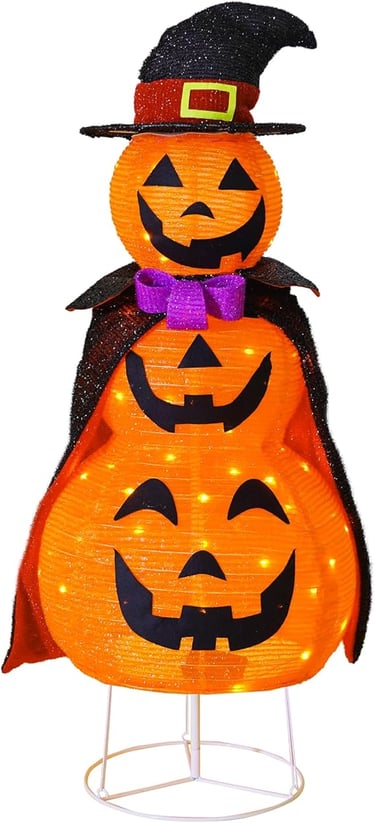 TW SHINE 3-foot collapsible light-up pumpkin man with 60 LEDs, Halloween indoor and outdoor decor