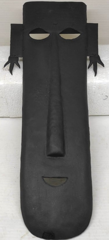 "Rustic iron wall mask–Bastar tribal expression in metal craft-demand in export market"
