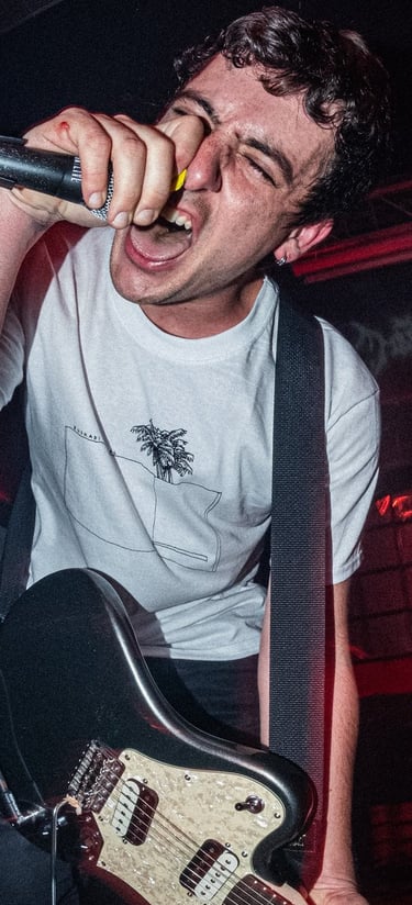 Cantante de banda de rock gritándole al micrófono durante un concierto. foto concierto