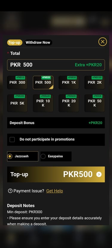Deposit Methods in 9K Boss Game APP.
