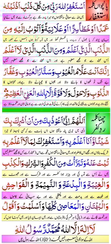 Last Three Kalmas of Islam-Tawheed Astaghfar Radd-e-Kufr-Arabic with Urdu Translation Zahanatonline.