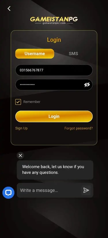gameistan login screen.