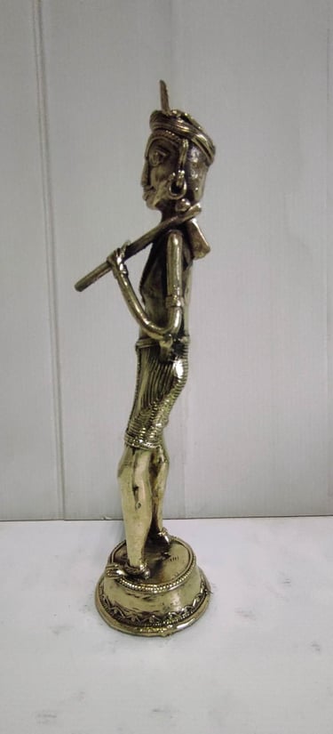 "Tribal farmer brass art with shoulder plough – left side view–handmade sculpture-for foreign trade"