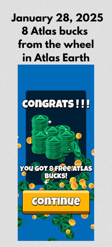 Winning Eight Atlas Bucks from the spinning wheel