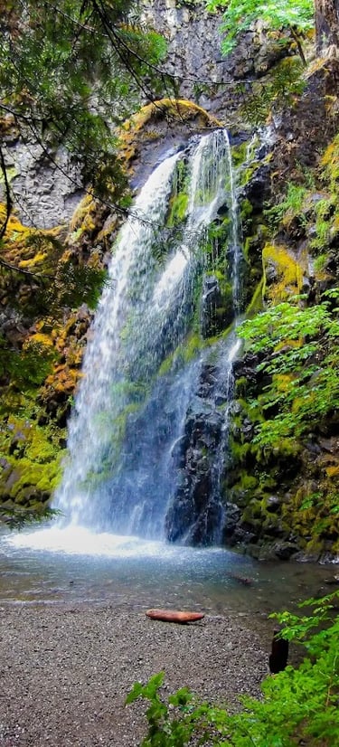 Waterfall Hwy, OR - Fall Creek Falls bottom tier waterfall into a small pool