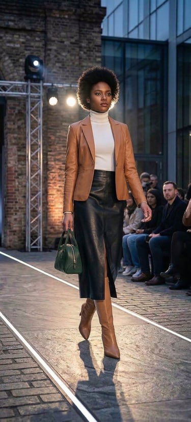 Falda midi negra · Piel sintética · Corte recto · Cintura alta