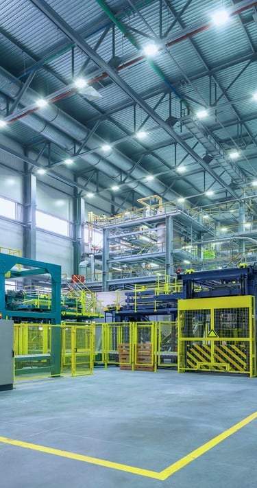 a factory floor plan of a factory with a large warehouse