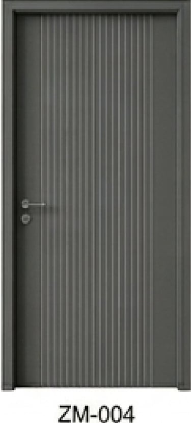 Modern charcoal grey interior door with vertical fluted texture and silver lever handle.