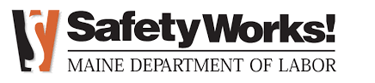 SafetyWorks Maine Department of Labor logo with black and orange graphic icon.