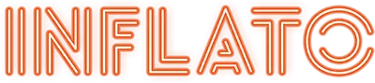 Glowing orange neon sign spelling the word INFLATO in a stylized retro font on a black background.