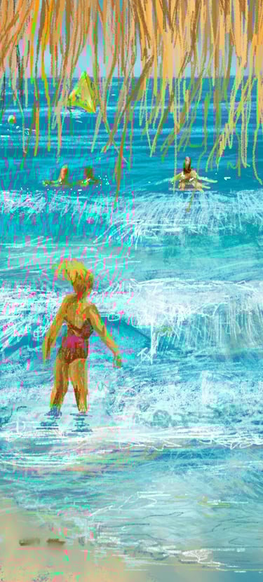 Women swimming - digital postcard