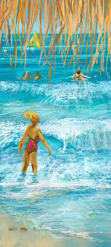 Women swimming - digital postcard
