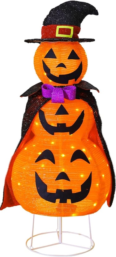 TW SHINE 3-foot collapsible light-up pumpkin man with 60 LEDs, Halloween indoor and outdoor decor