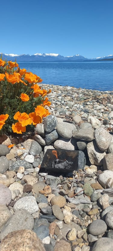 fuego homa frente a lago nahuel huapi bariloche argentina