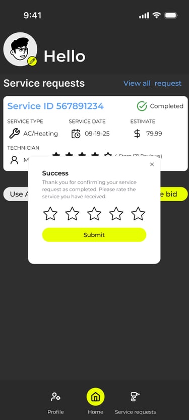 Service Complete page on the pitstopr app