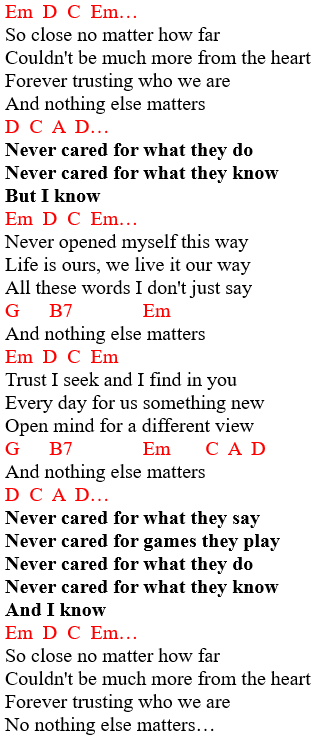 Nothing else matters: guitar tab with chords and lyrics 2