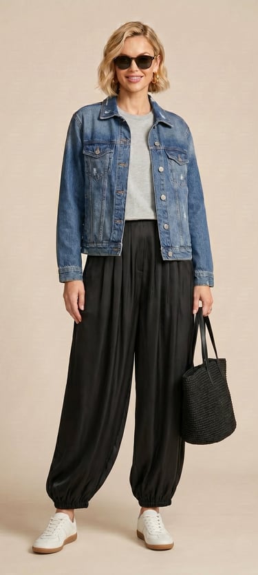 pantalon globo de saten negro azabache para dama