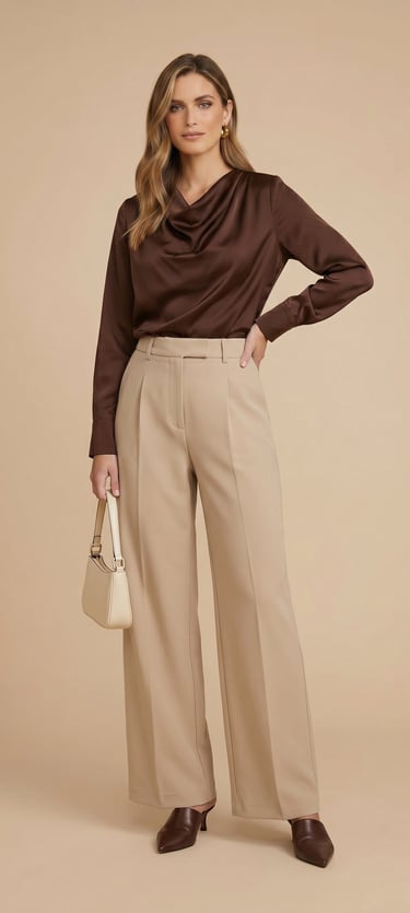 pantalon palazzo de pierna ancha tiro alto caqui claro para mujer