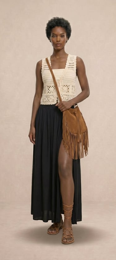 falda larga bohemia fluida con abertura frontal negro azabache para mujer streamgirl