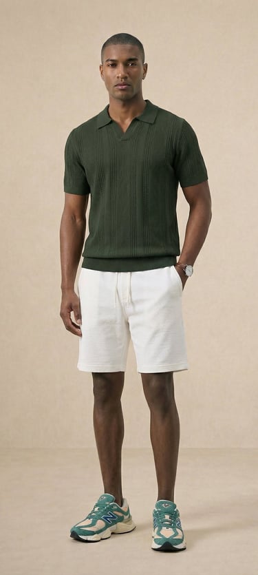 PANTALÓN CORTO DE LINO PARA HOMBRE BLANCO PURO ESTILO GOLF CORTE RECTO CASUAL