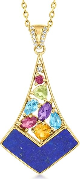 Jewelry for Black Dress:  Multi-Gemstone Pendant Necklace in 18kt Gold Over Sterling. 18 inches