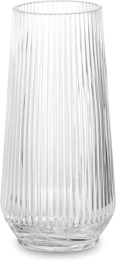 a glass vase with a pleated glass vase